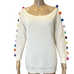 Anthropologie Sweater with Colorful Pom-Poms size M